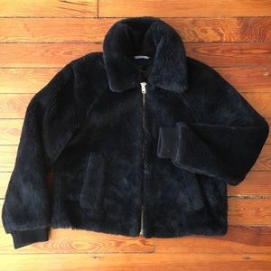 J.Crew Black Plush Fleece Bomber Jacket NWT Medium